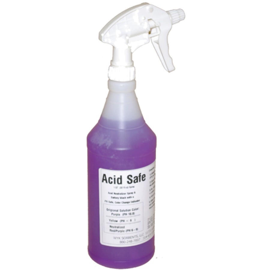 Battery Wash Acid Neutralizing, Indicating and Cleaning Spray - ACIDSAFE (32 Ounce Spray Bottle)