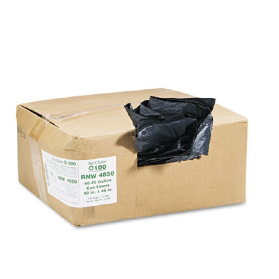 TRASH BAGS TRASH BAGS - Recycled Can Liners, 40-45 gal, 1.25 mil, 40 x 46, Black, 100/CartonEarthsen
