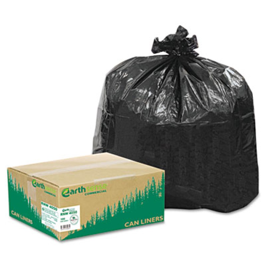 TRASH BAGS TRASH BAGS - Recycled Can Liners, 31-33 gal, 1.25 mil, 33 x 39, Black, 100/CartonEarthsen