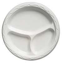PLASTIC PLATES PLASTIC PLATES - Aristocrat Plastic Plates, 10 1/4 Inches, White, Round, 3 Compartmen