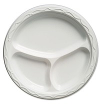 PLASTIC PLATES PLASTIC PLATES - Aristocrat Plastic Plates, 10 1/4 Inches, White, Round, 3 Compartmen