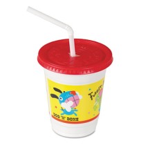 KIDS PLASTIC CUPS KIDS PLASTIC CUPS - Plastic Kids' Cups with Lids/Straws, 12 oz., Critter PrintColo