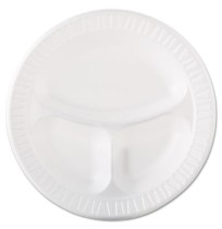 FOAM PLATES FOAM PLATES - Foam Plastic Plates, 10 1/4 Inches, White, Round, 3 Compartments, 125/Pack