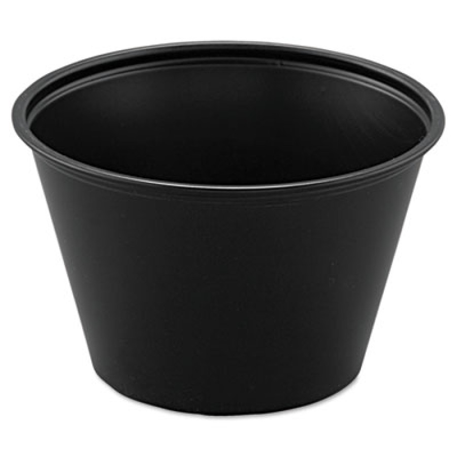 SOUFFLE CUPS SOUFFLE CUPS - Plastic Souffl  Portion Cups, 4 oz., Black, 250/BagSOLO  Cup Company Pol
