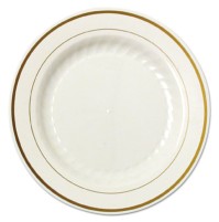 PLASTIC PLATES PLASTIC PLATES - Masterpiece Plastic Plates, 9 in., Ivory w/Gold Accents, Round, 10/P