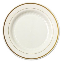 PLASTIC PLATES PLASTIC PLATES - Masterpiece Plastic Plates, 6 in., Ivory w/Gold Accents, Round, 125/