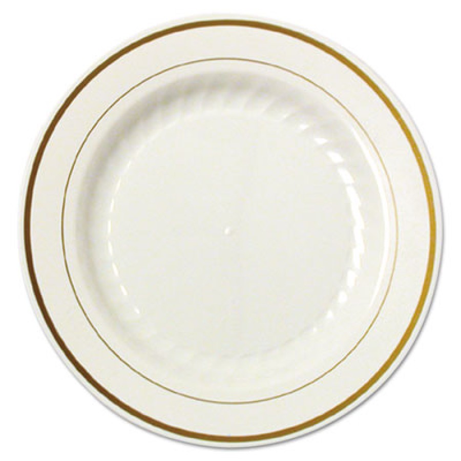 PLASTIC PLATES PLASTIC PLATES - Masterpiece Plastic Plates, 6 in., Ivory w/Gold Accents, Round, 125/