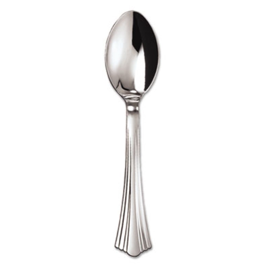 PLASTIC SPOONS PLASTIC SPOONS - Heavyweight Plastic Spoons, Silver, 6 1/4 Inches, Reflections Design