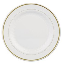 PLASTIC PLATES PLASTIC PLATES - Masterpiece Plastic Plates, 10 1/4in, Ivory w/Gold Accents, Round, 1