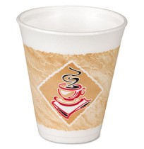 FOAM CUPS FOAM CUPS - Foam Hot/Cold Cups, 12 oz, White w/Brown & RedDart  Caf  G  Foam Hot/Cold Cups