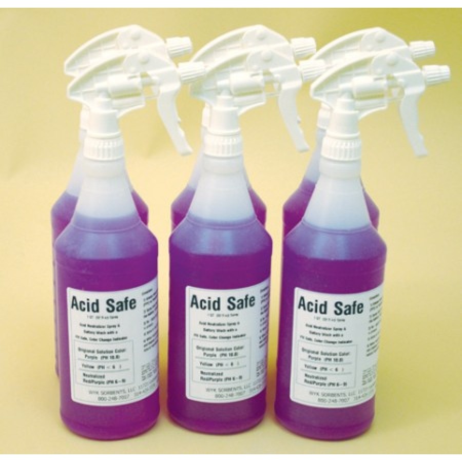 Battery Wash Acid Neutralizing, Indicating and Cleaning Spray - ACIDSAFE (32 Ounce Spray Bottle / 6 per case)