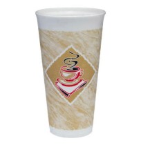 FOAM CUPS FOAM CUPS - Foam Hot/Cold Cups, 20 oz., Caf  G Design, White/Brown with Red AccentsDart  C