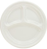 PLASTIC PLATES PLASTIC PLATES - Plastic Plates, 9 Inches, White, 3 Compartments, Round, 125/PackDart