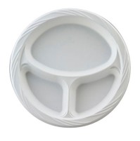 PLASTIC PLATES PLASTIC PLATES - Plastic Plates, 10 1/4 in., White, Round, 3 Compartments, Lightweigh