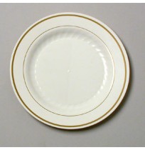 PLASTIC PLATES PLASTIC PLATES - Masterpiece Plastic Plates, 7 1/2 in, Ivory w/Gold Accents, Round, 1