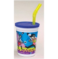 KIDS PLASTIC CUPS KIDS PLASTIC CUPS - Plastic Kids' Cups with Lids and Whistle Straws, 12 oz., Rock 
